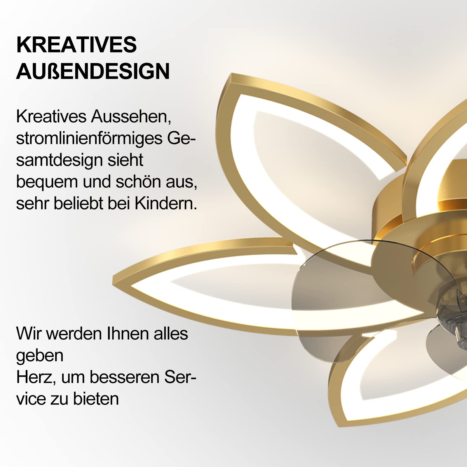 Ventilateur de Plafond avec Lumière LED Moderne, Télécommande/APP, Dimmable, Minuterie, Doré