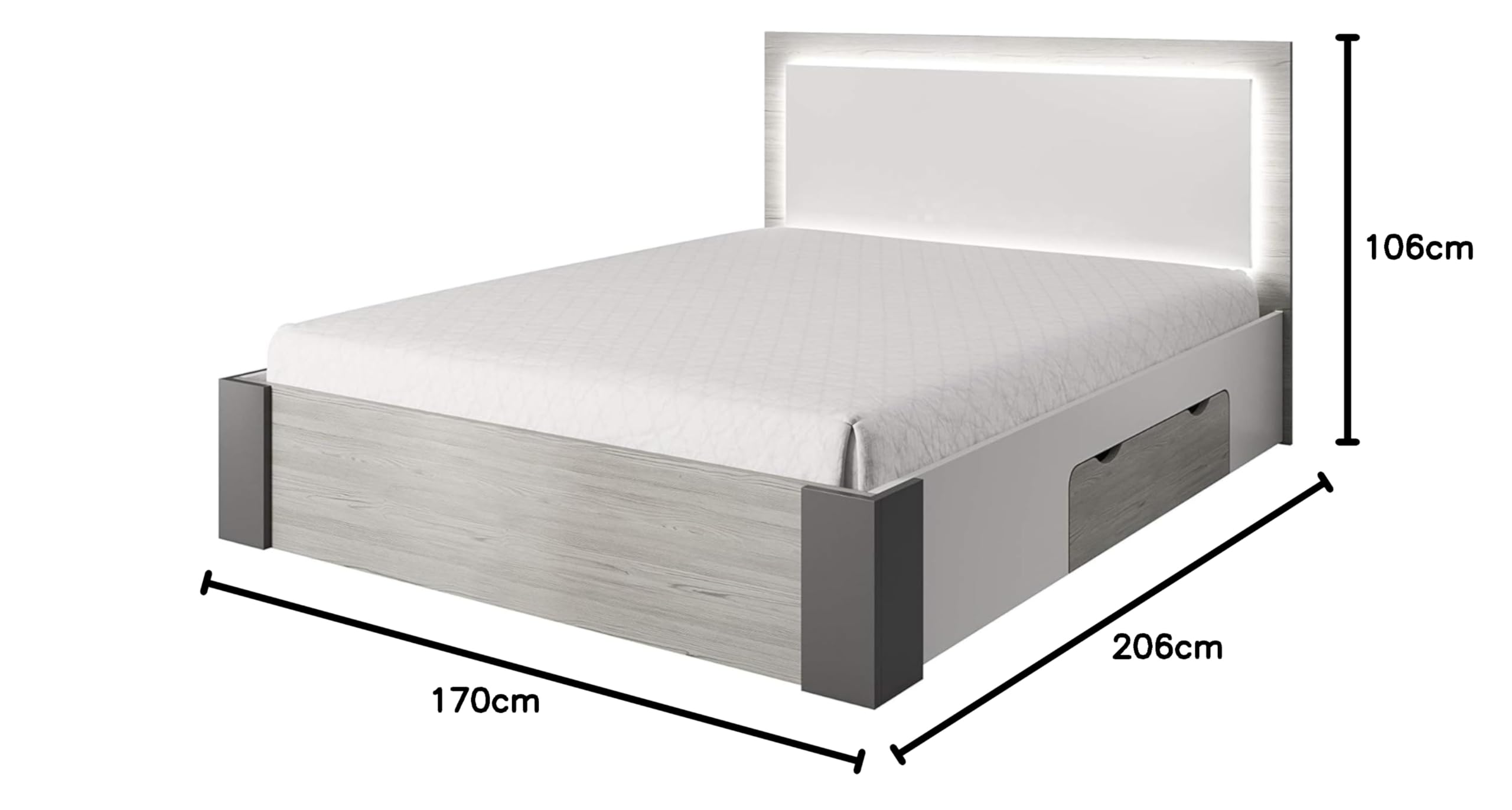 Fabryka Mebli Idźczak Schlafzimmer-Set Komplett - Helios II 180 Bettgestell - Kleiderschrank mit Spiegel, 2X Nachttisch - Innovativ, Stilvoll, Modern - Weiß/Kathult+Grau - Set ohne Matratze