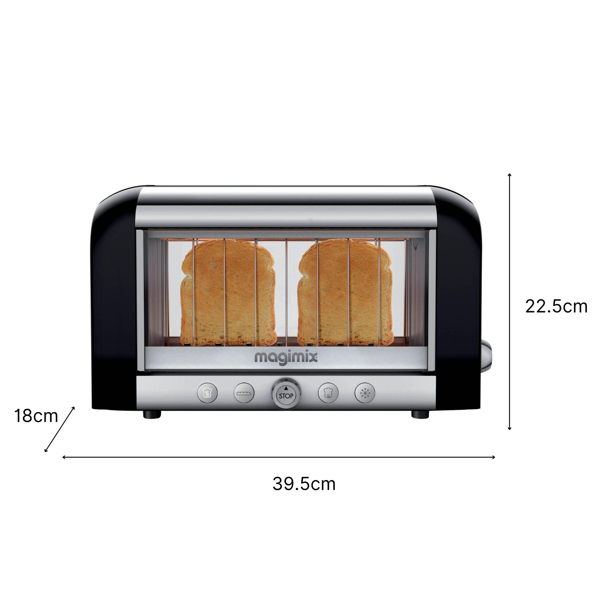 magimix Tostapane - Vision - Toaster con Finestra Panoramica in Vetro, 1450 W, Fessura XL, 4 Funzioni Automatiche, Resistenze al Quarzo Infrarosso, 8 Livelli di Doratura, Nero