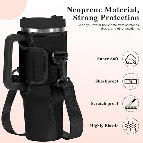 Miniatura 5 de Bolsa para botella de agua con bolsillo para teléfono Stanley de 40 onzas, soporte para botella de agua con correa de hombro ajustable para caminar,