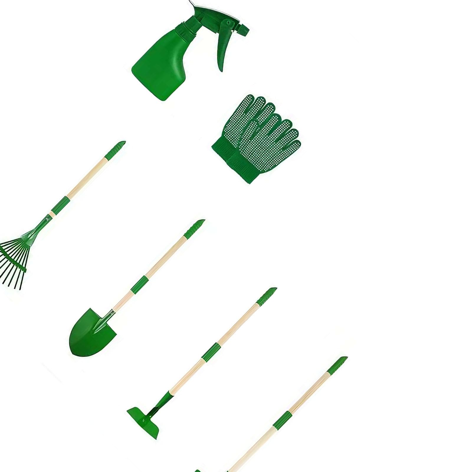 Set di 7 attrezzi da giardinaggio per bambini con pala, zappa e altro ancora, per giocare all'aperto in modo sicuro e verde, in ABS e legno