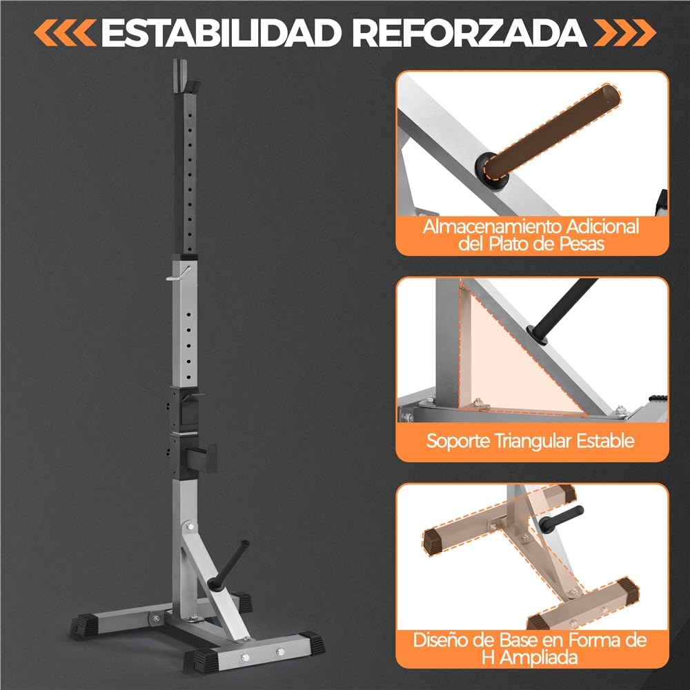 Yaheetech Soporte para Barra de Pesas Soporte de Sentadillas Musculacion | Rack Barra Levantamiento, Ajustable Altura, Carga Máxima 300 kg, para Gimnasio