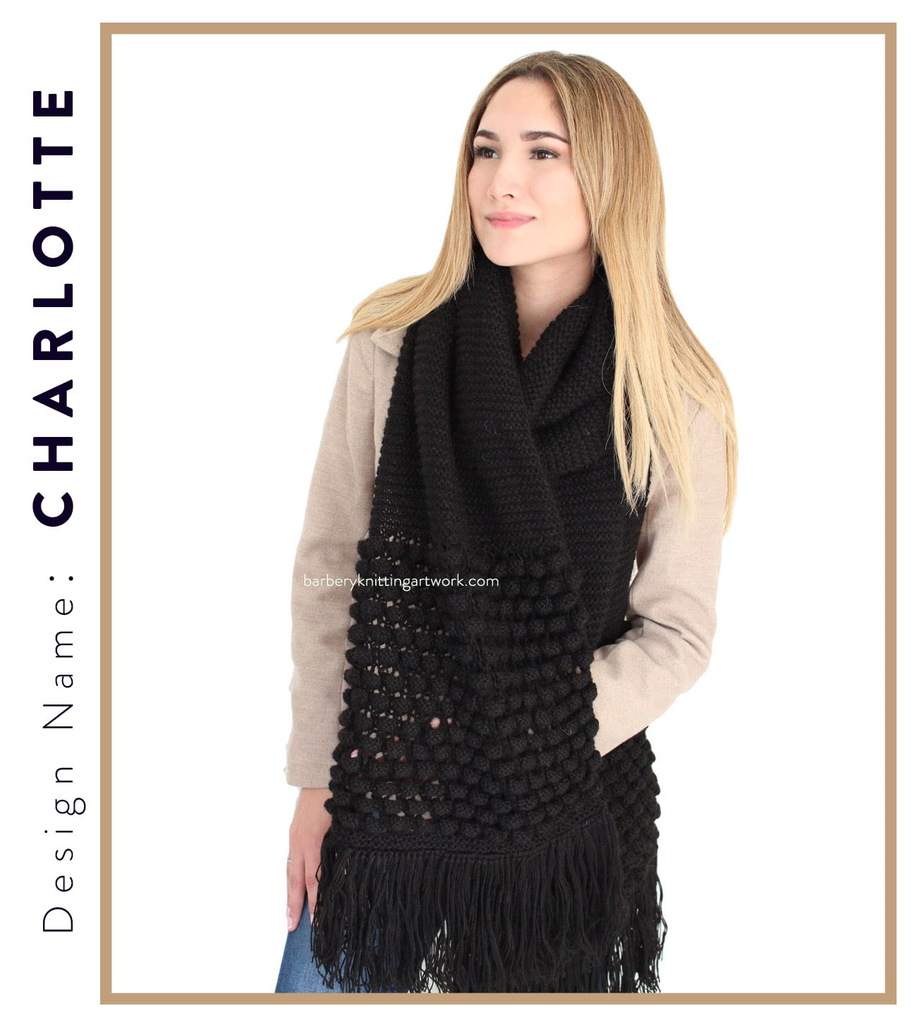 Knitted by Hand Pure Alpaca Masterpiece Scarf - Extra Large. Design Name: Charlotte (Ships from France)