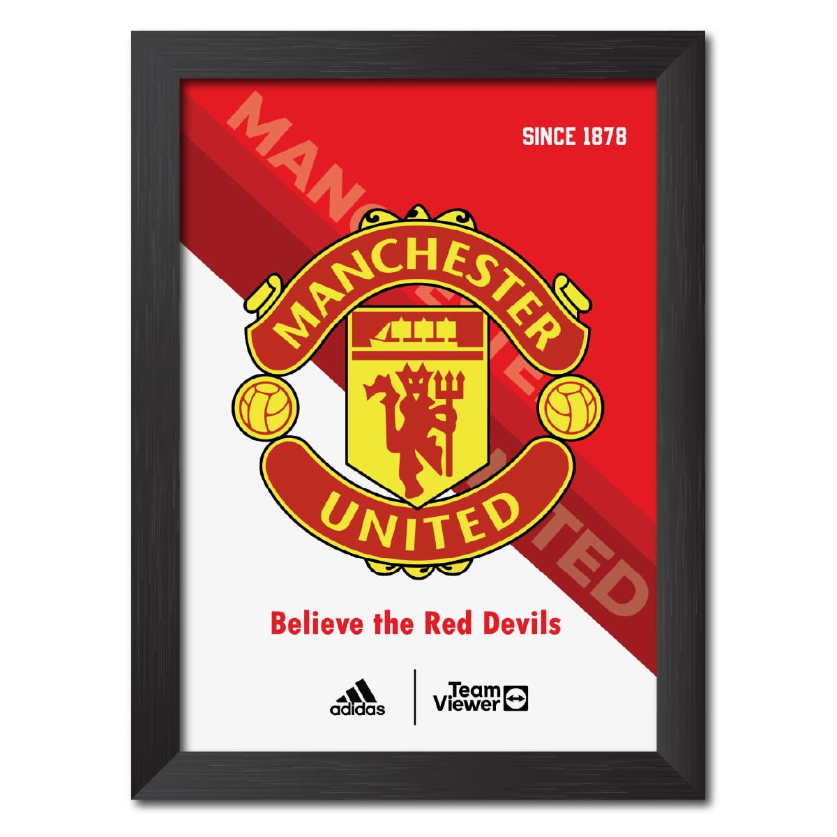 TenorArts Manchester United Club Logo Poster Frame With Black Wooden Textures for Living rooms Bedroom Office - Merchandise/Wall Painting/Hangings (12inches x 9inches)
