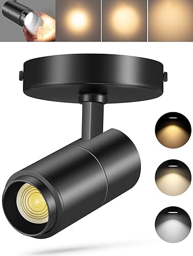 VANoopee Focos de techo con zoom de 3 colores para interiores, montaje empotrado, foco de techo LED ajustable, lámpara de techo direccional, luz de