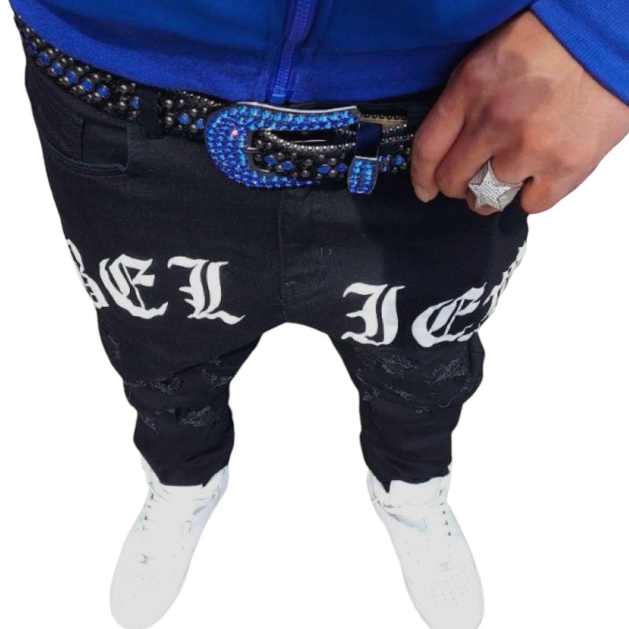 US drip デニム Central cee 着用クラッシュデニム スリムフィット us drip