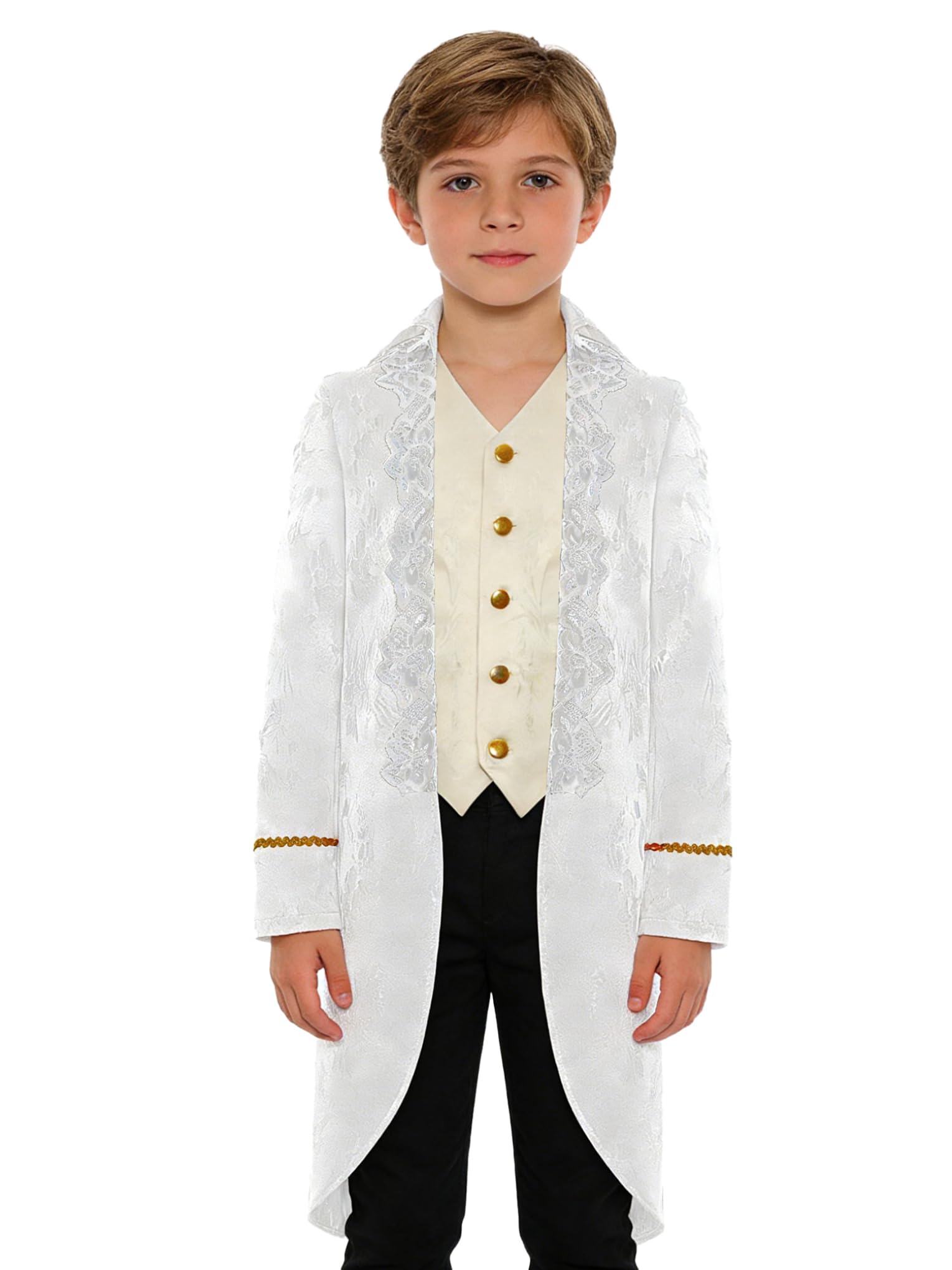 Hansber Boys Medieval Renaissance Victorian Jacket 19th Century Attire Gothic Punk Medieval Pirate Cosplay Costume Ivory 7-8 Years โ image 1