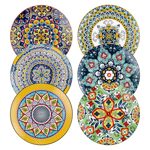HENXFEN LEAD Ceramic Dessert, Salad Plates 8.5 Inch, Small Dinner Plate Set of 6- Serving Dishes for Thanksgiving & Christmas, Dishwasher & Microwave Safe - Bohemian Style HENXFEN LEAD Ceramic Dessert, Salad Plates 8.5 Inch, Small Dinner Plate Set of 6- Serving Dishes for Thanksgiving & Christmas, Dishwasher & Microwave Safe - Bohemian Style