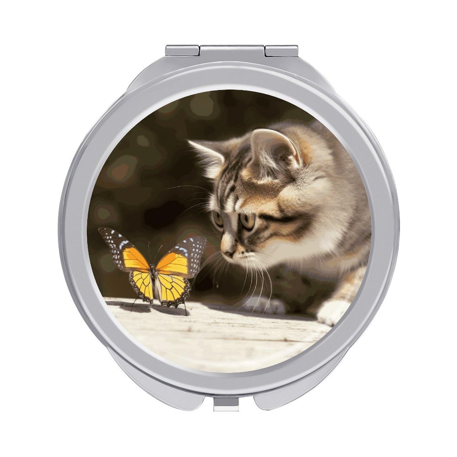 JTREHY Cat and Butterfly Makeup Mirror Portable Folding Mirror Compact Travel Mirrors 2-Sided Round Pocket Mirrors Cute Handheld Beauty Mirror for Handbag Purse for Women Gift