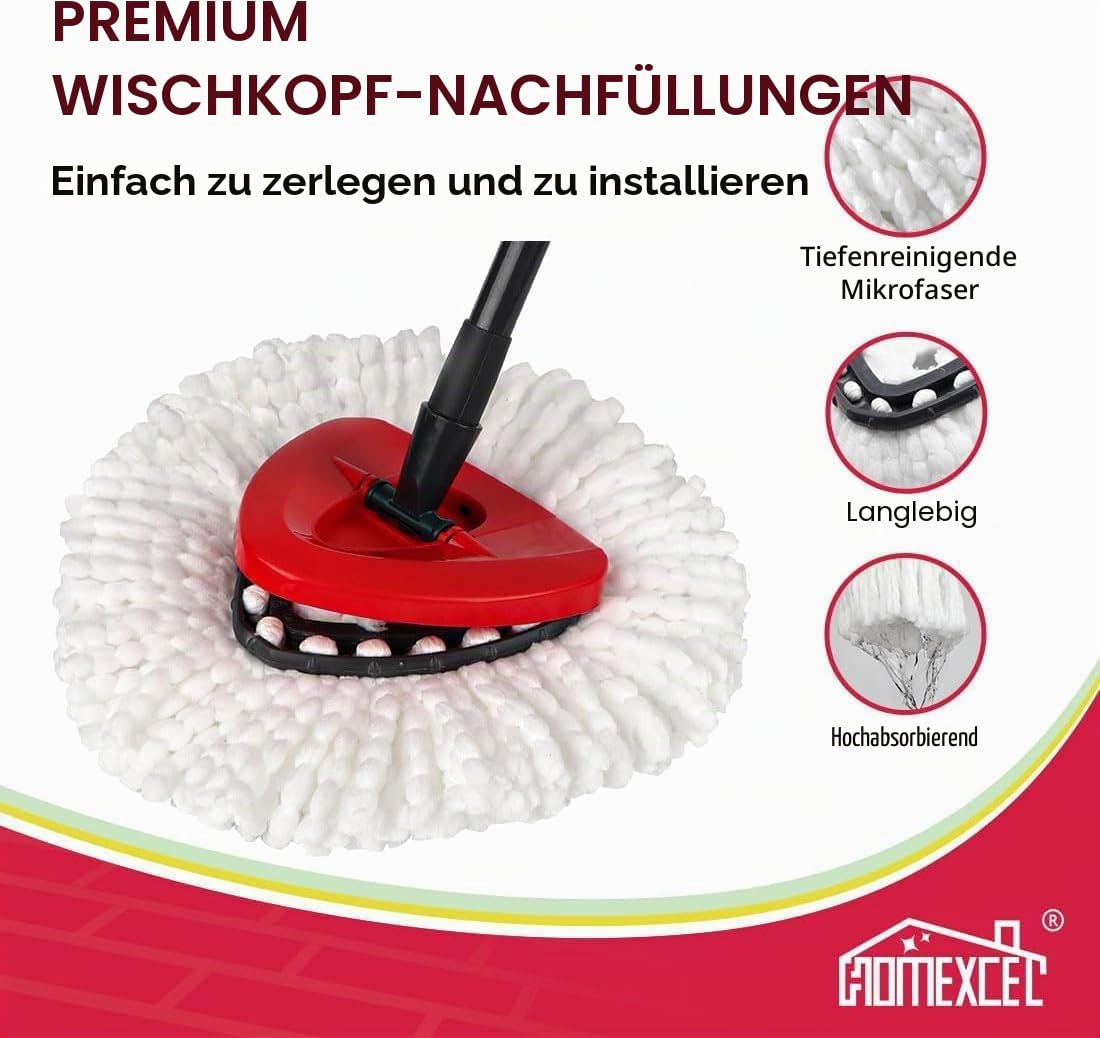 HOMEXCEL Mop Ersatzköpfe Kompatibel mit Vileda EasyWring Spin 6 Pack-Waschbare Mikrofaser Spin Head Refills-Easy Cleaning Mop Head Replacement