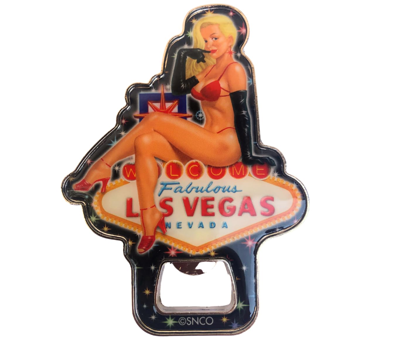 Las Vegas Bottle Opener Magnet Pin Up Girl Blonde Retro Vintage