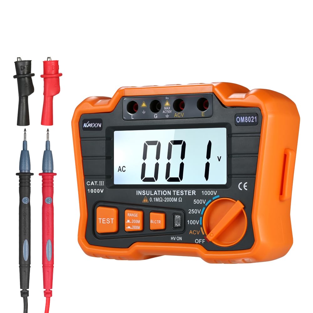 FTVOGUE Tester Izolacji, Ręczny Miernik Izolacji z Podświetleniem LCD, Mierzy do 1000 V dla Elektryków