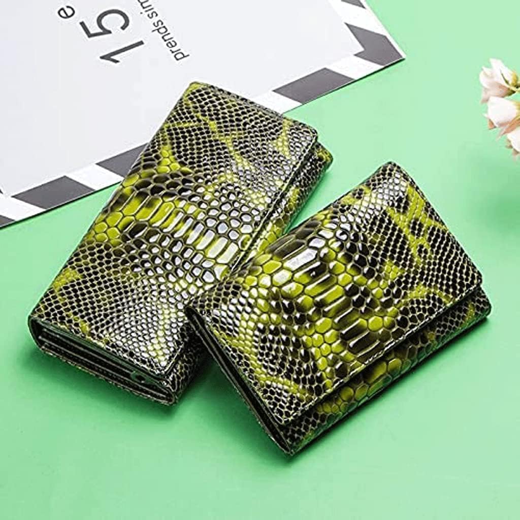 LIOONS Wallet Women's Leather Wallet Fashion Snake Print Card Holder Green Long Coin Purses Large Capacity Coins Pocket Unisex Tear-Resistant