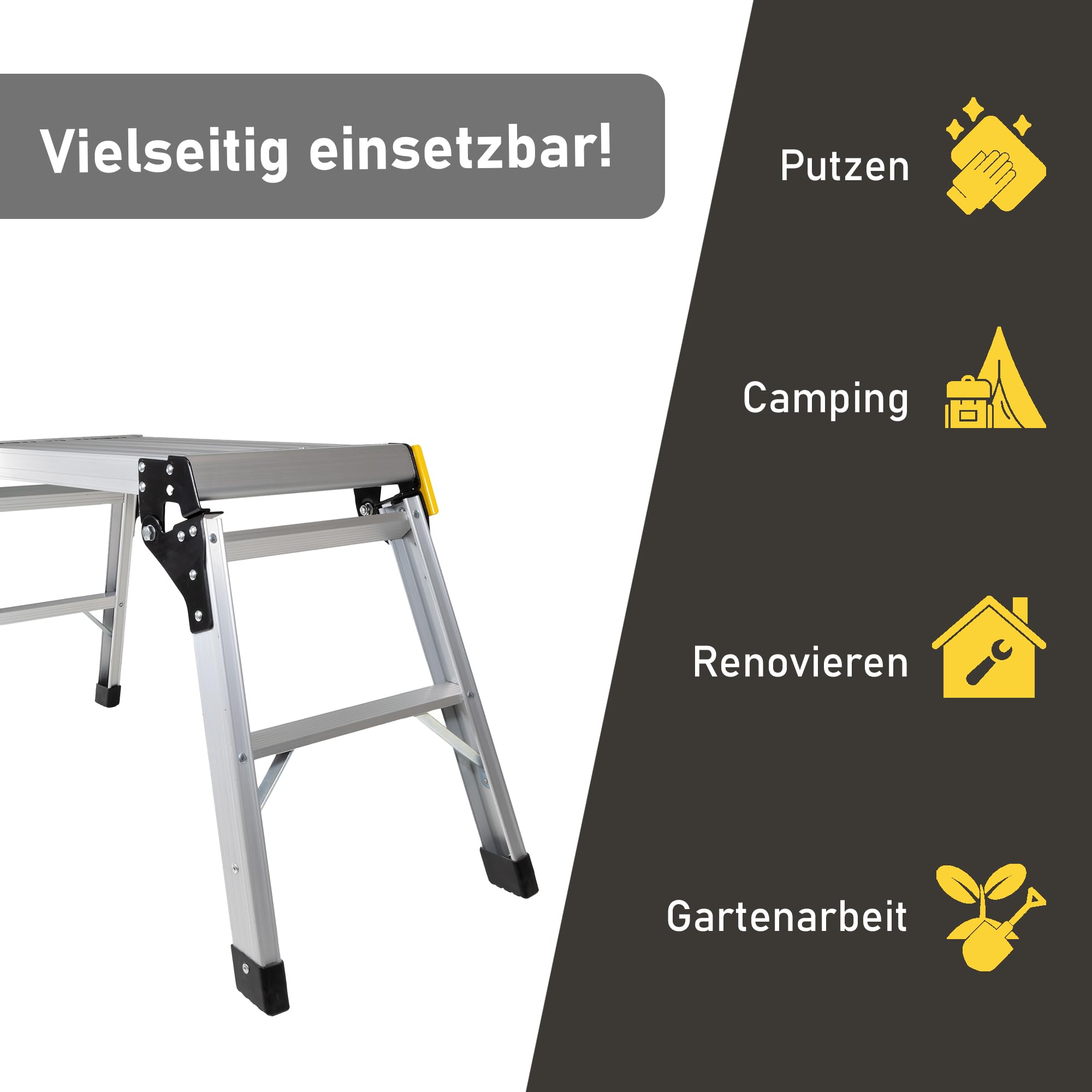 LEMODO Arbeitsplattform | Arbeitsbühne mit Antirutsch-Oberfläche 51 x 30 cm | Laufbühne bis zu 150 kg belastbar | Aluleiter mit 2 Stufen | Plattformleiter