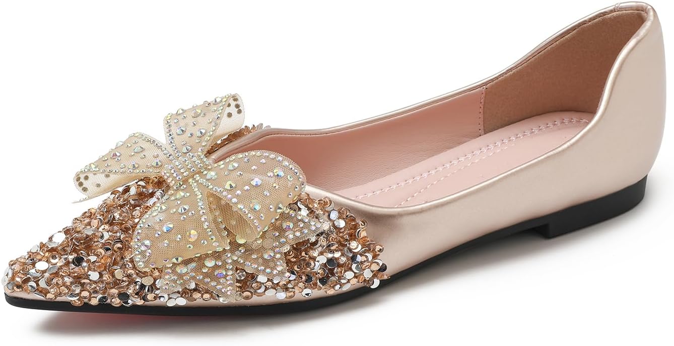 Flats Shoes Women Rhinestone Wedding Flats Comfort Pointed Toe Ballet Flat Shoe Low Heel Dress Shoes Sparkly Flats for Women - Image 3