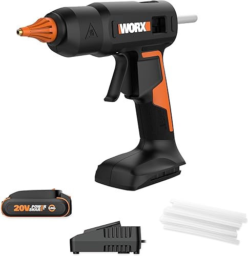 Worx Pistola de pegamento caliente de tamaño completo WX045L de 20 V Power Share (batería y cargador incluidos)