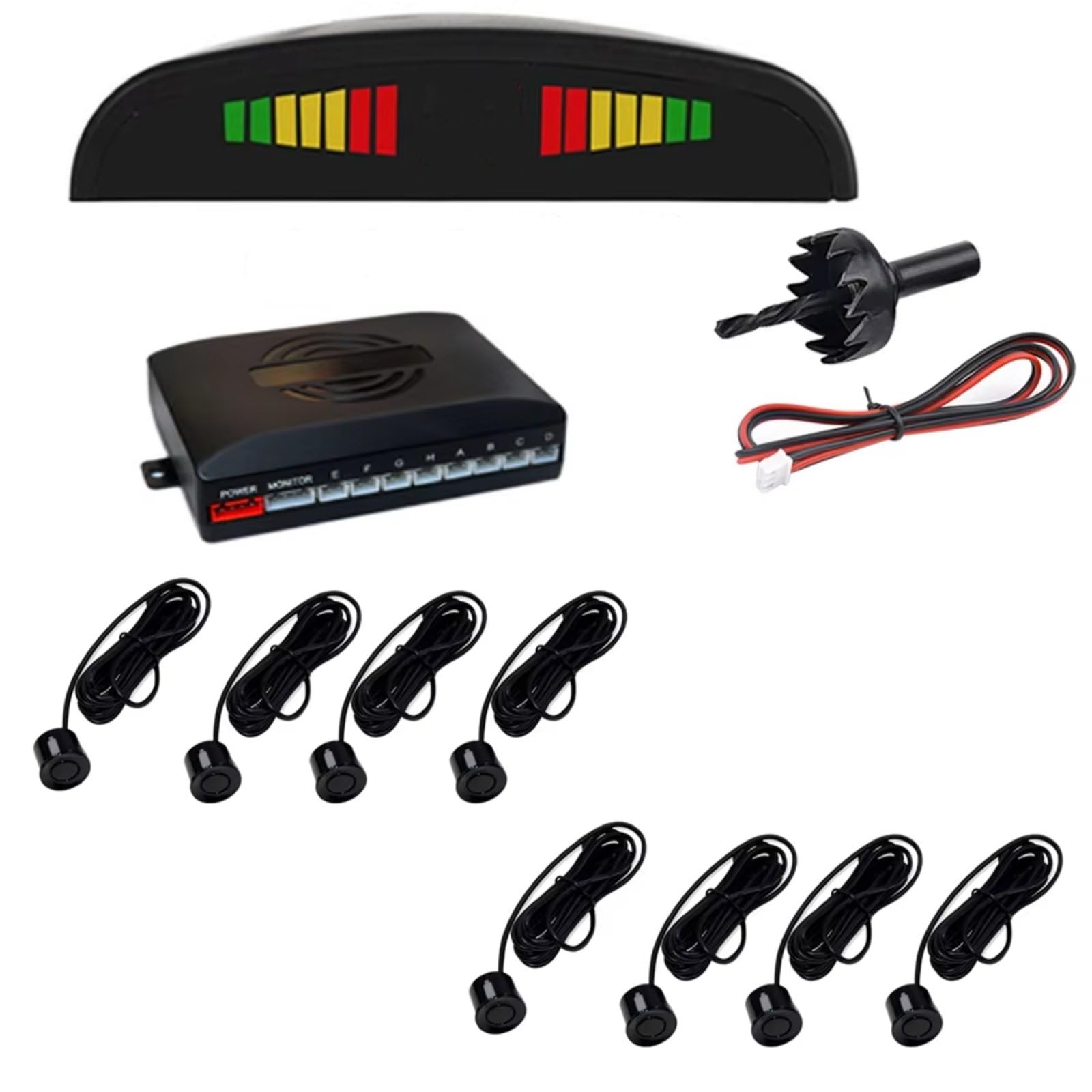 Sensor Ayuda Aparcamiento Sensor Estacionamiento LED Car Parktronic con 8 Sensores Detección Radar Estacionamiento Marcha Atrás con Pantalla Retroiluminada 22 Mm Radar Parking Sensor