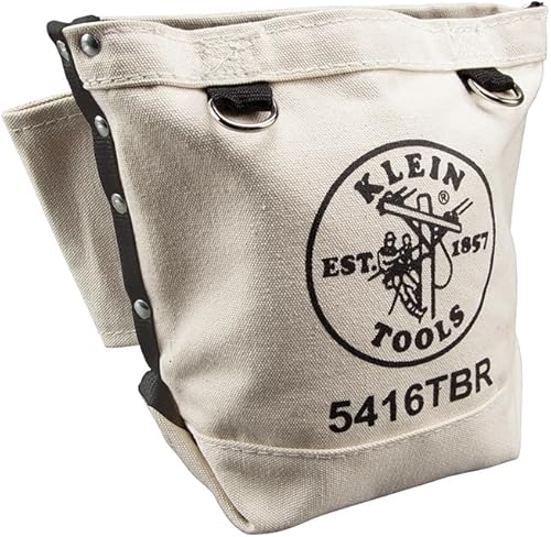 Klein Tools 5416TBR Bolsa de herramientas, bolsa de herramientas de retención de pernos construida de lona No. 4 con parte inferior reforzada,