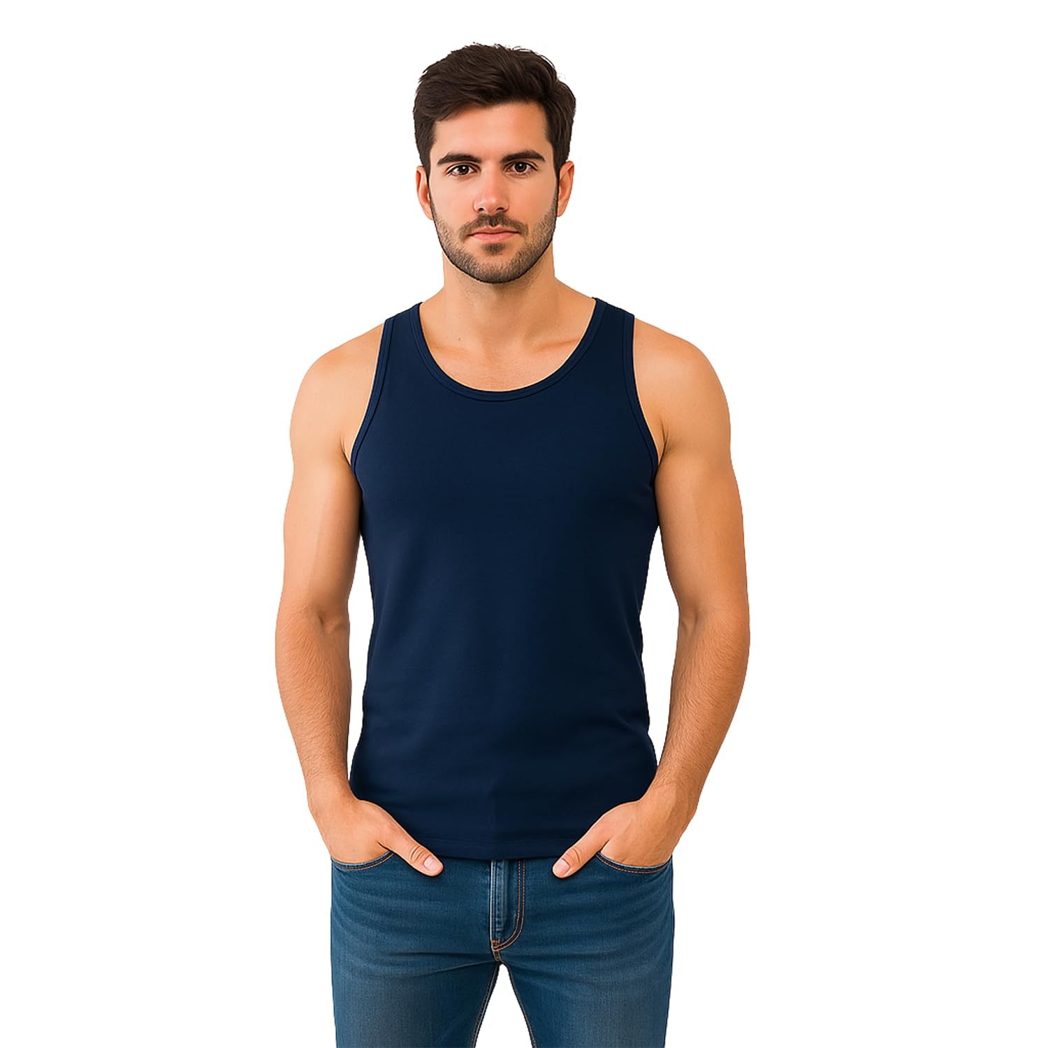 bonjour Bamboo Vest for Men – Sleeveless Round Neck Odour-Free Innerwear | Super Soft, Breathable, Long Hemline Navy-picture-34