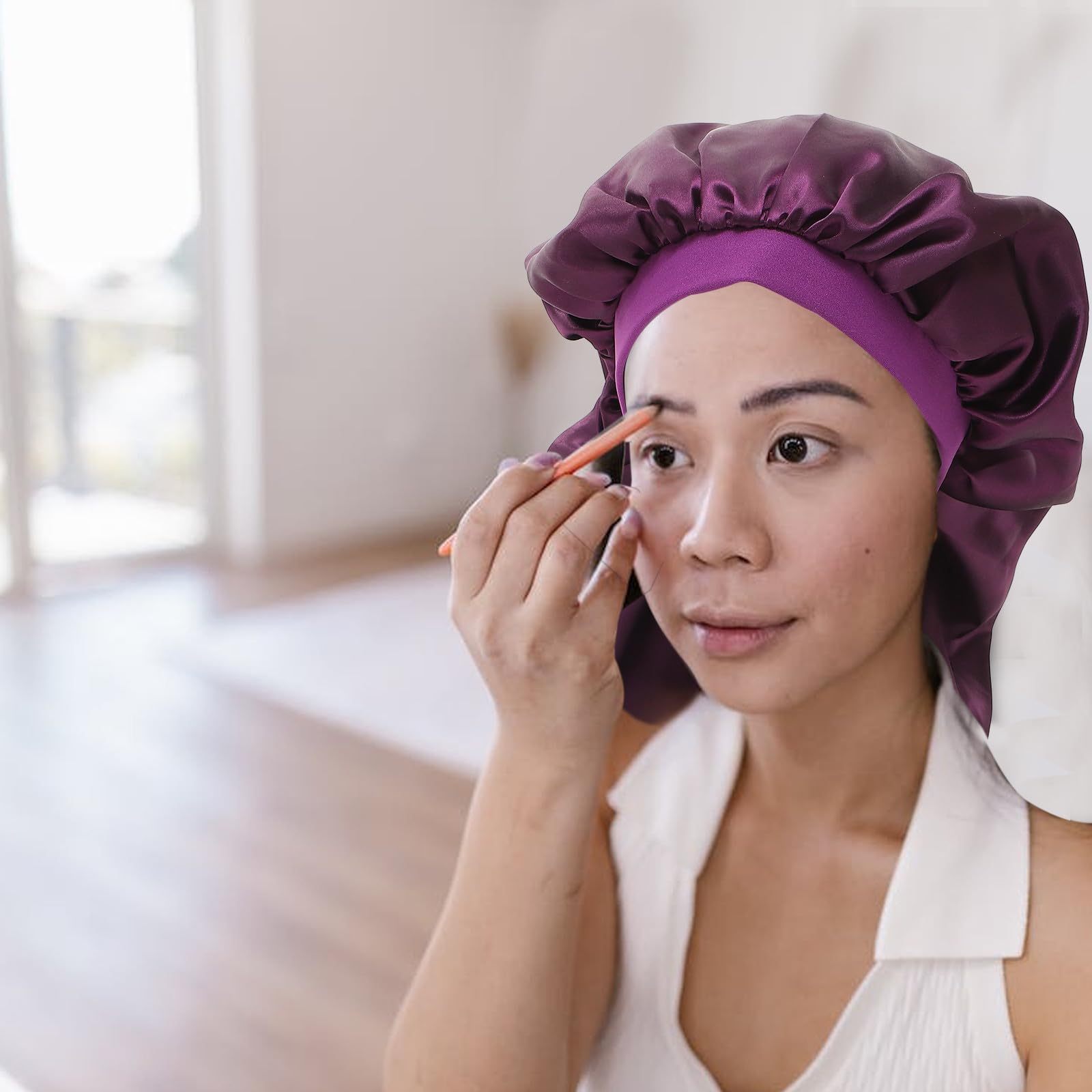 Toyvian Bonnet de Nuit Bonnet Long Élastique Confortable pour Cheveux Bouclés en Satin Protège les Cheveux Pendant le Sommeil Tâches Ménagères, Couleur Pourpre