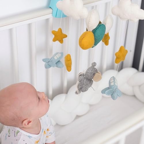 Miniatura 3 de GLACIART ONE Elefante y globo de aire caliente para cuna  Móvil neutro de género para decoración de guardería  Decoración de fieltro colgante hecha