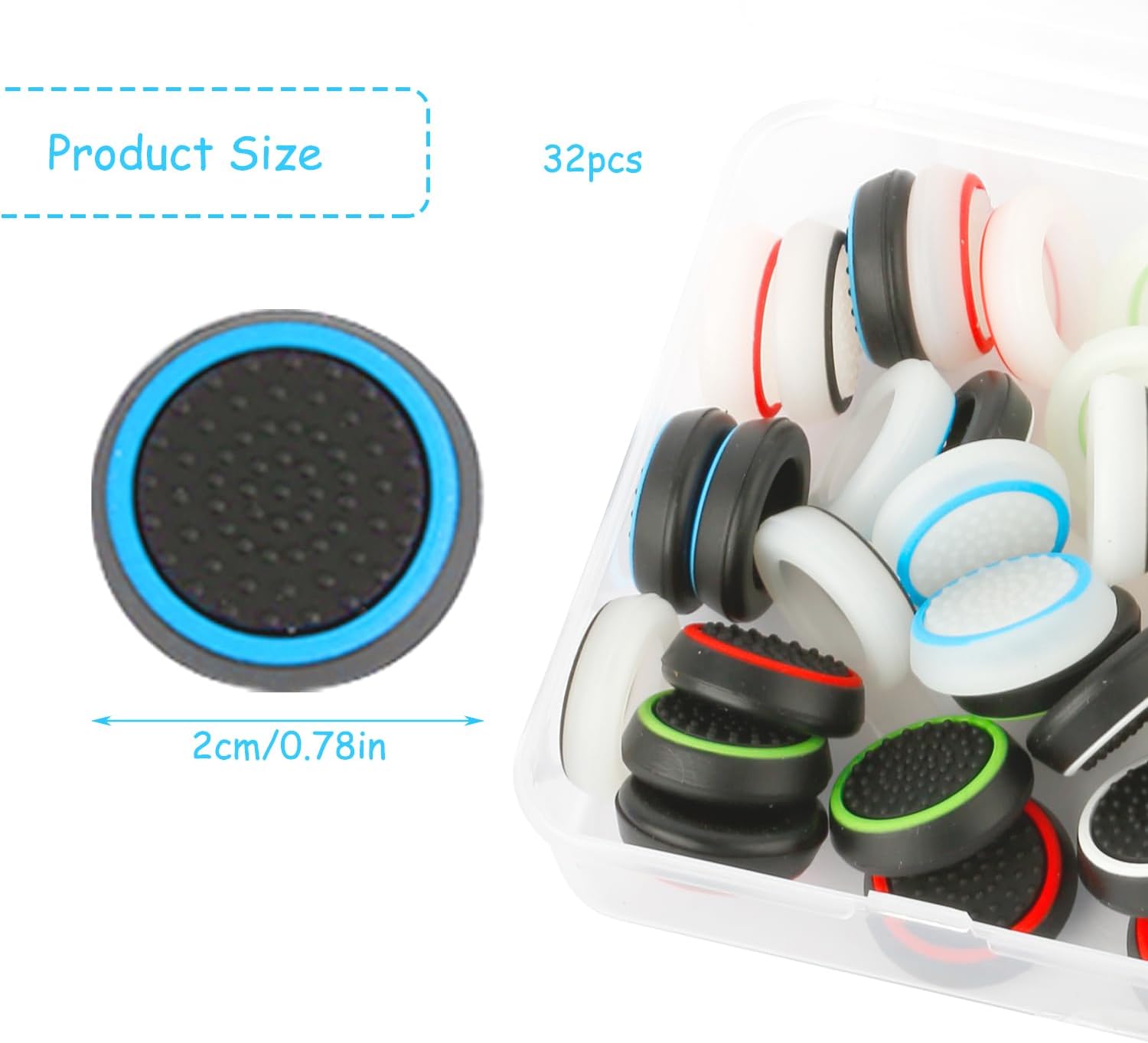 32pcs Controller Thumb Grips,Silicone Colorful Thumbstick Caps,Non-Slip Protection Cover Attachments Aim Assist for PS5 PS4 PS3 Controller