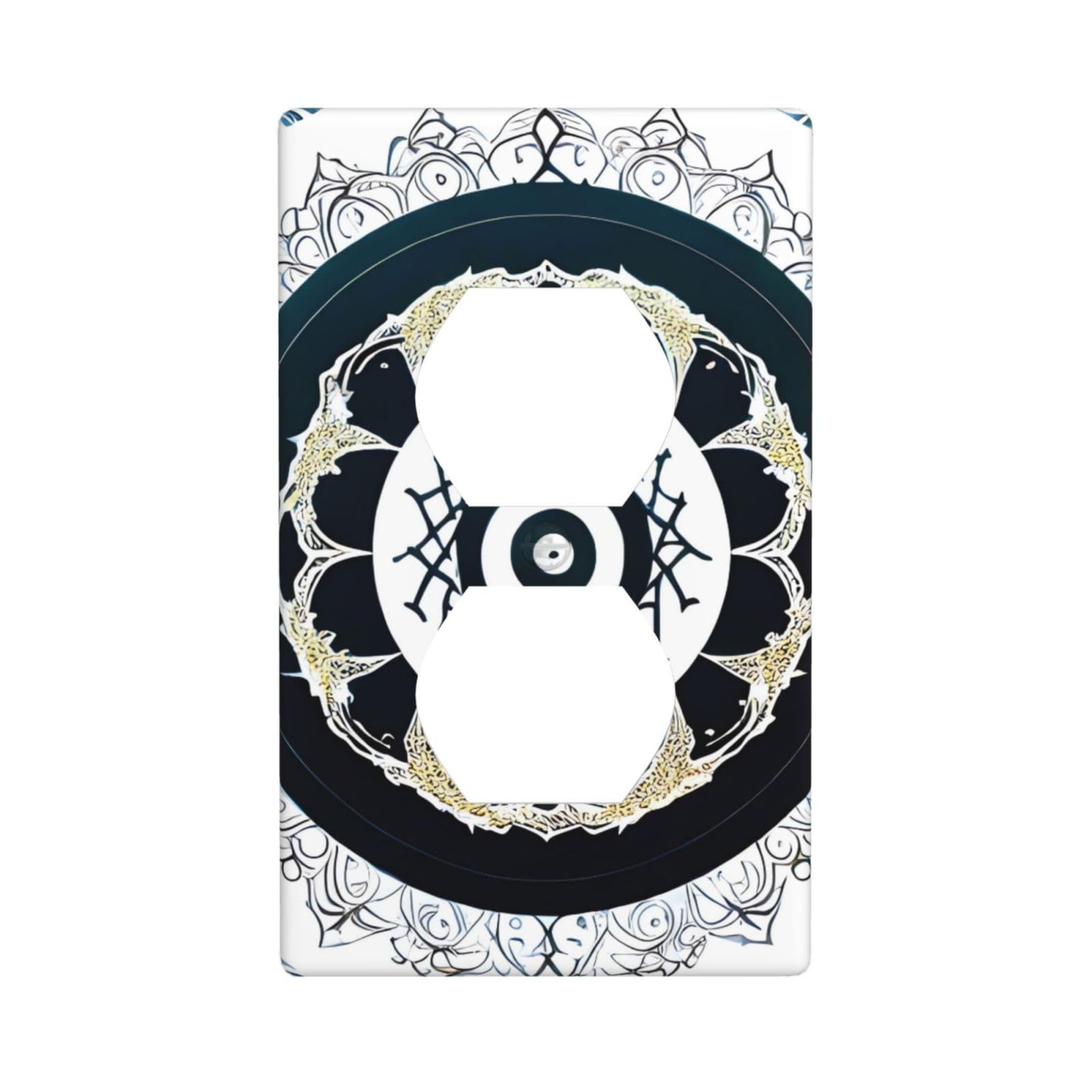 Black and White Round Totem Decorative Switch Plate Cover-Unbreakable Polycarbonate Wall Plate for Home Office, 1 Gang with Screws