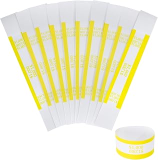 ESSENTIAL 100 Pcs Currency Straps - Bill Wrappers, Money Bands to Organize Bills, ABA Standard Colors, Self-Adhesive, 7.5 x 1.15 Inches ($1000 / Yellow)