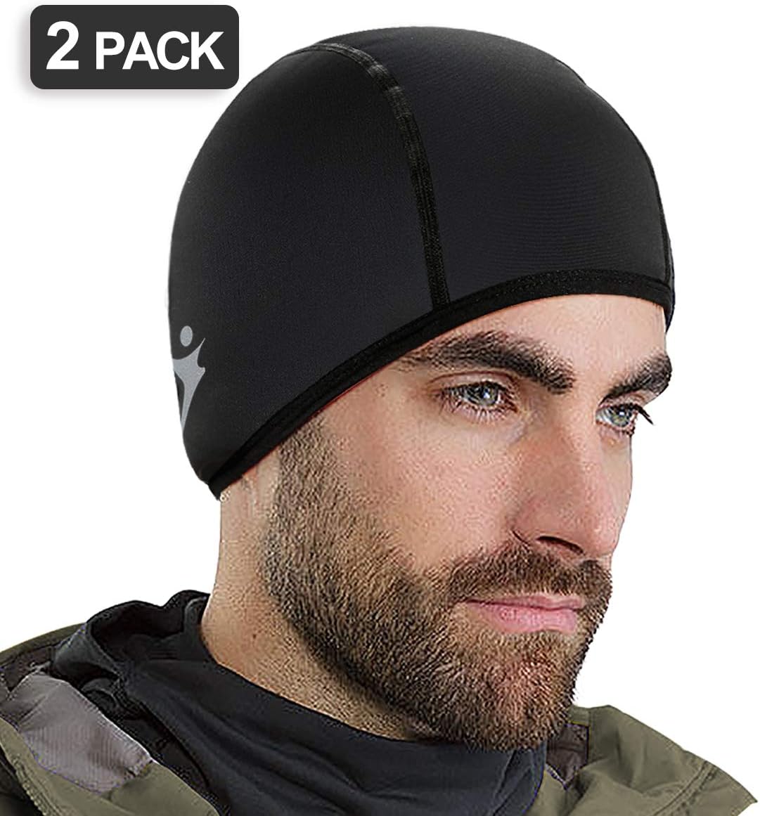 Runhit Skull Cap - Thermal Helmet Liner for Cycling Running, Winter Hat Beanie for Men (2 Pack)