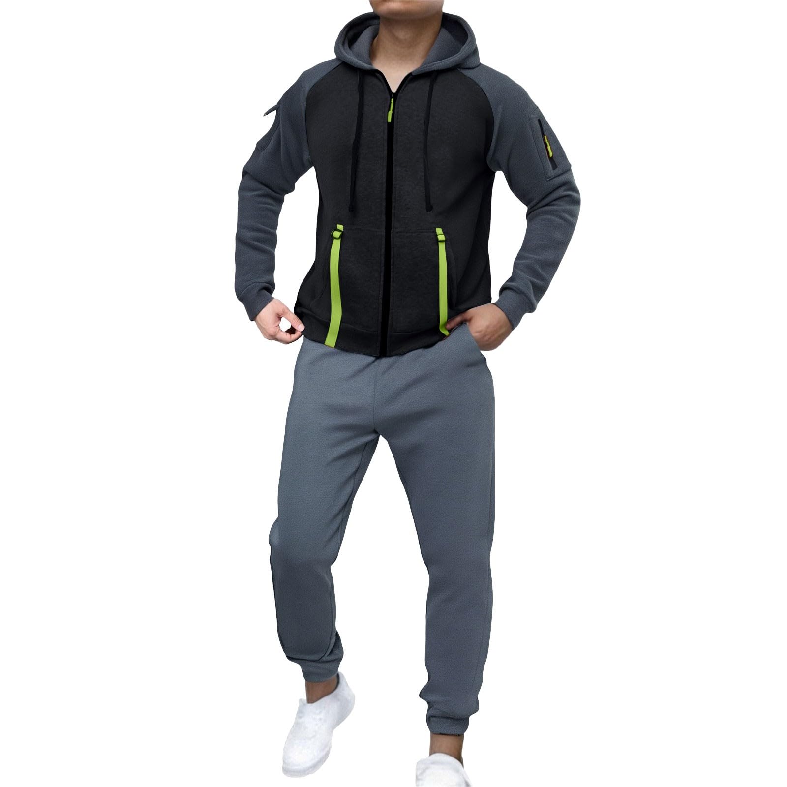 Tuta sportiva da uomo, tuta sportiva da jogging, con chiusura lampo, con cappuccio e pantaloni morbidi