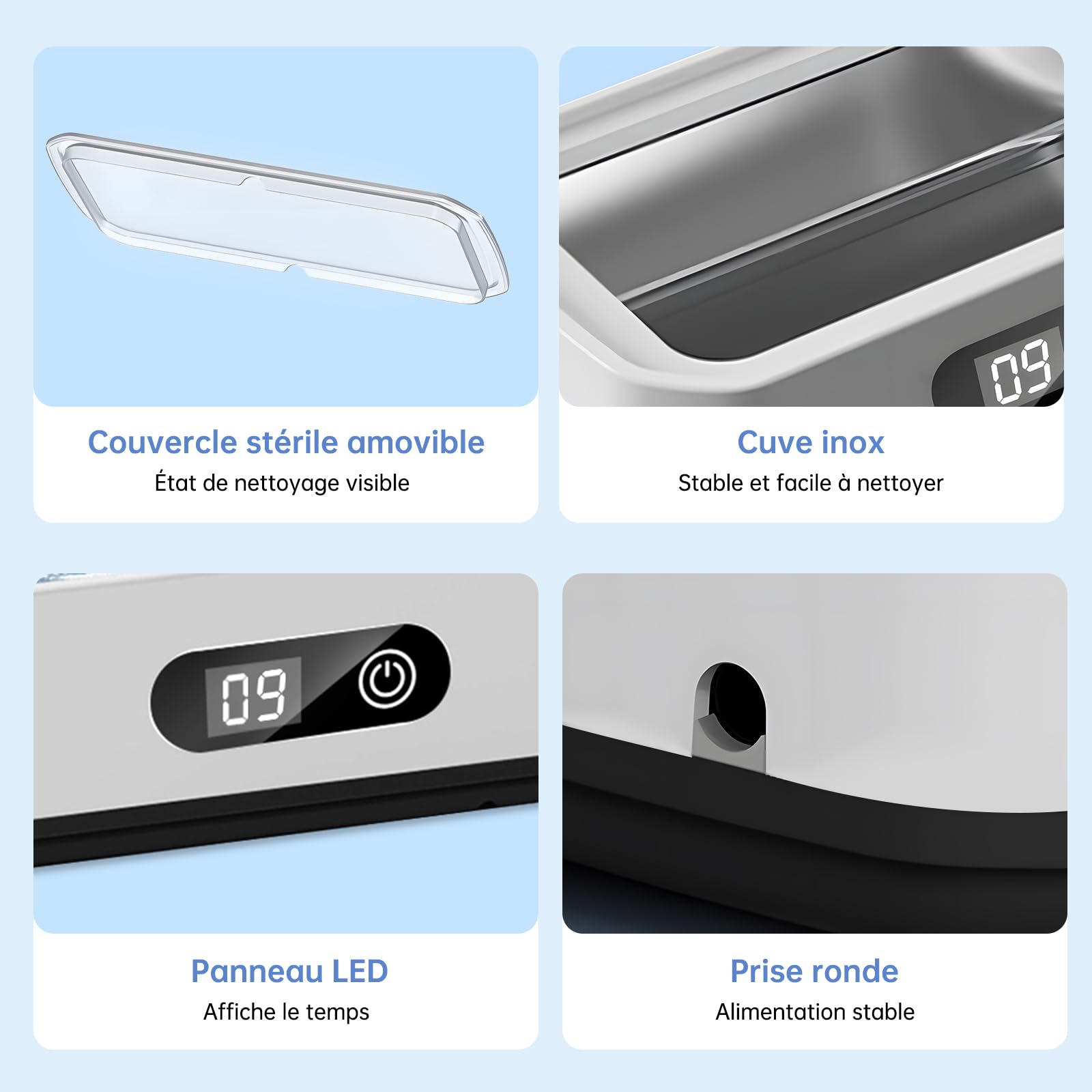Nettoyeur à Ultrasons 49 kHz, Capacité 650 ml, Nettoyage à 360°, Appareil de Nettoyage pour Lunettes, Bijoux et Pinceaux de Maquillage