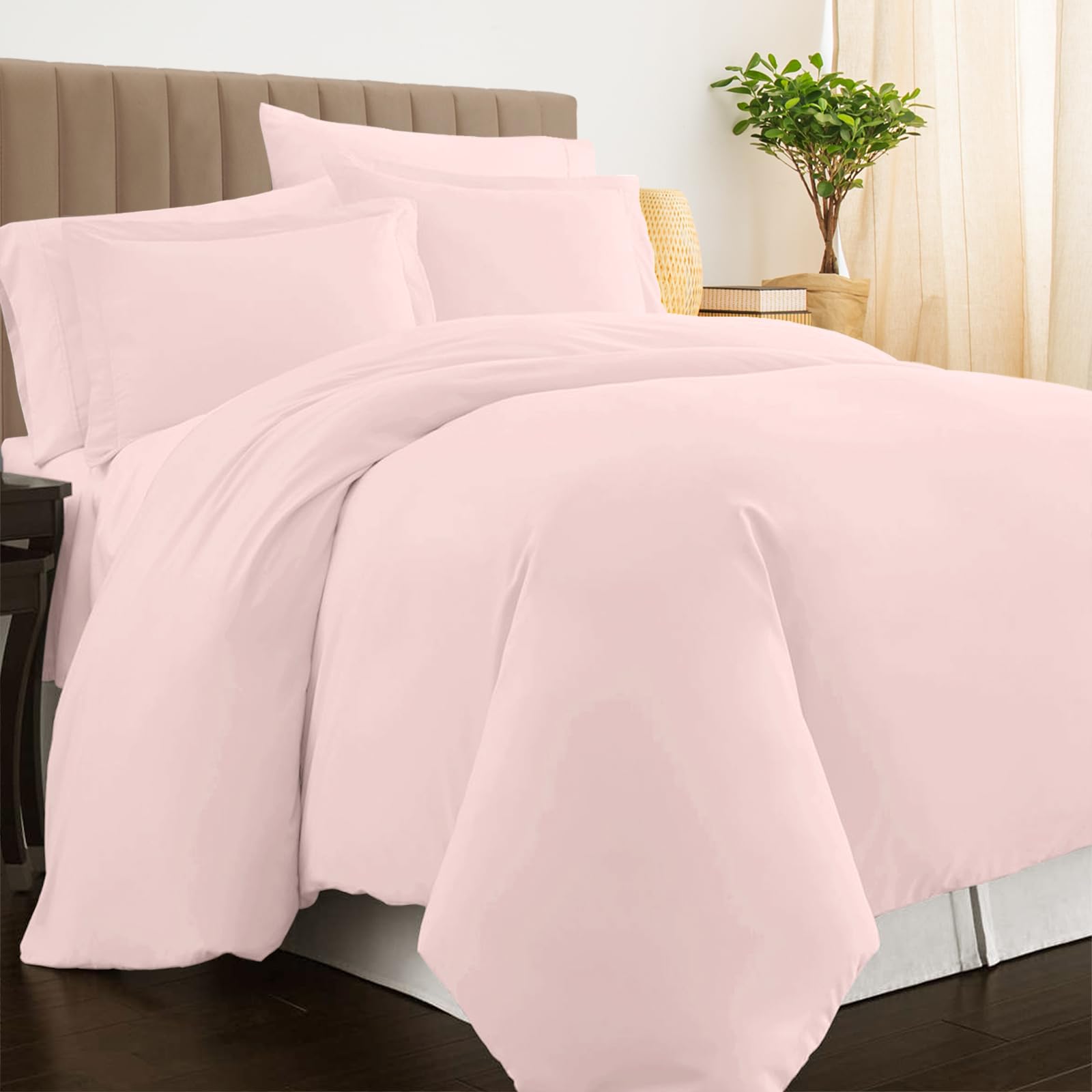 Pizuna Light Pink Luxurios Cotton Double Duvet Cover Set 800 Thread Count 100% Long Staple Cotton Double Size Duvet Cover 200X200cm, Soft Sateen Quilt Cover With Button Closure (Double Duvet Cover)