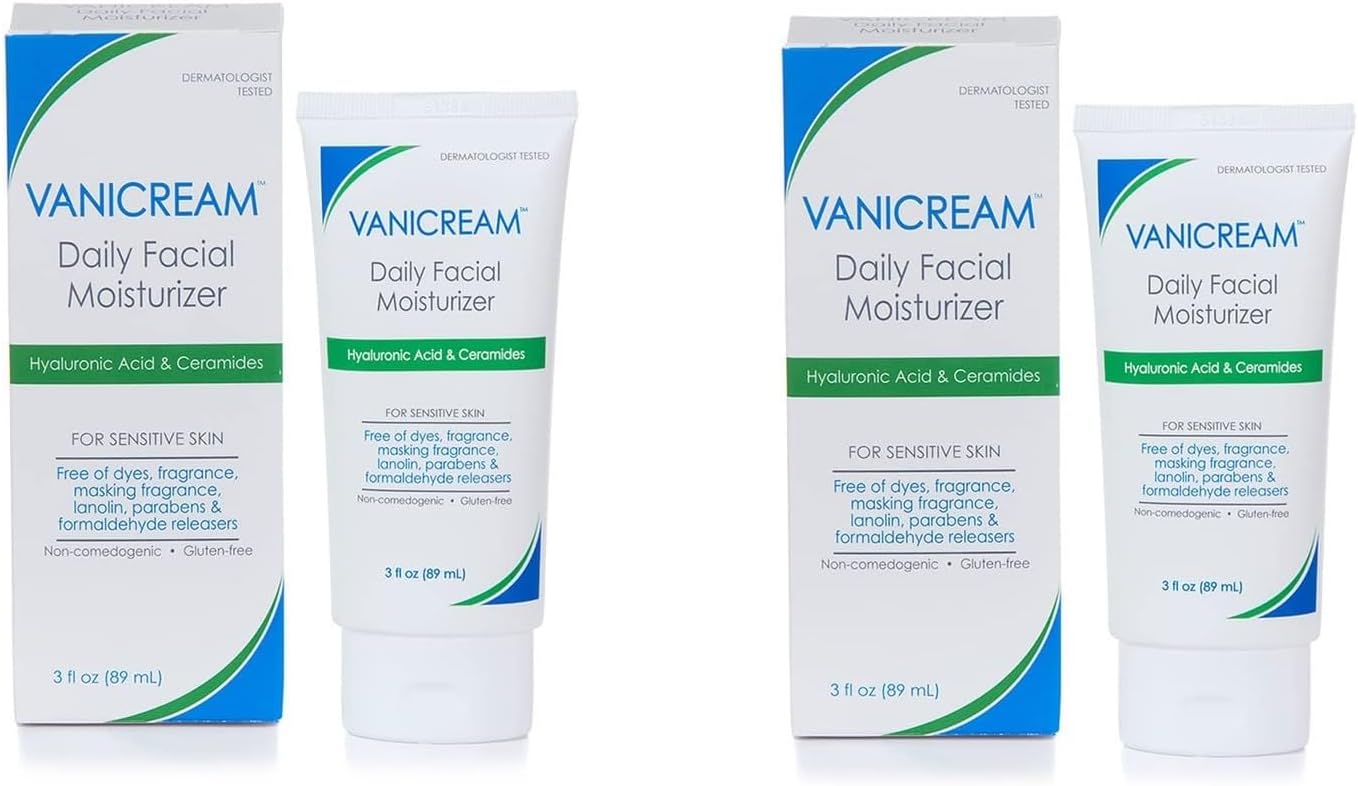 Vanicream Daily Facial Moisturizer With Ceramides and Hyaluronic Acid - Formulated Without Common Irritants for Those with Sensitive Skin, 3 fl oz (Pack of 2)