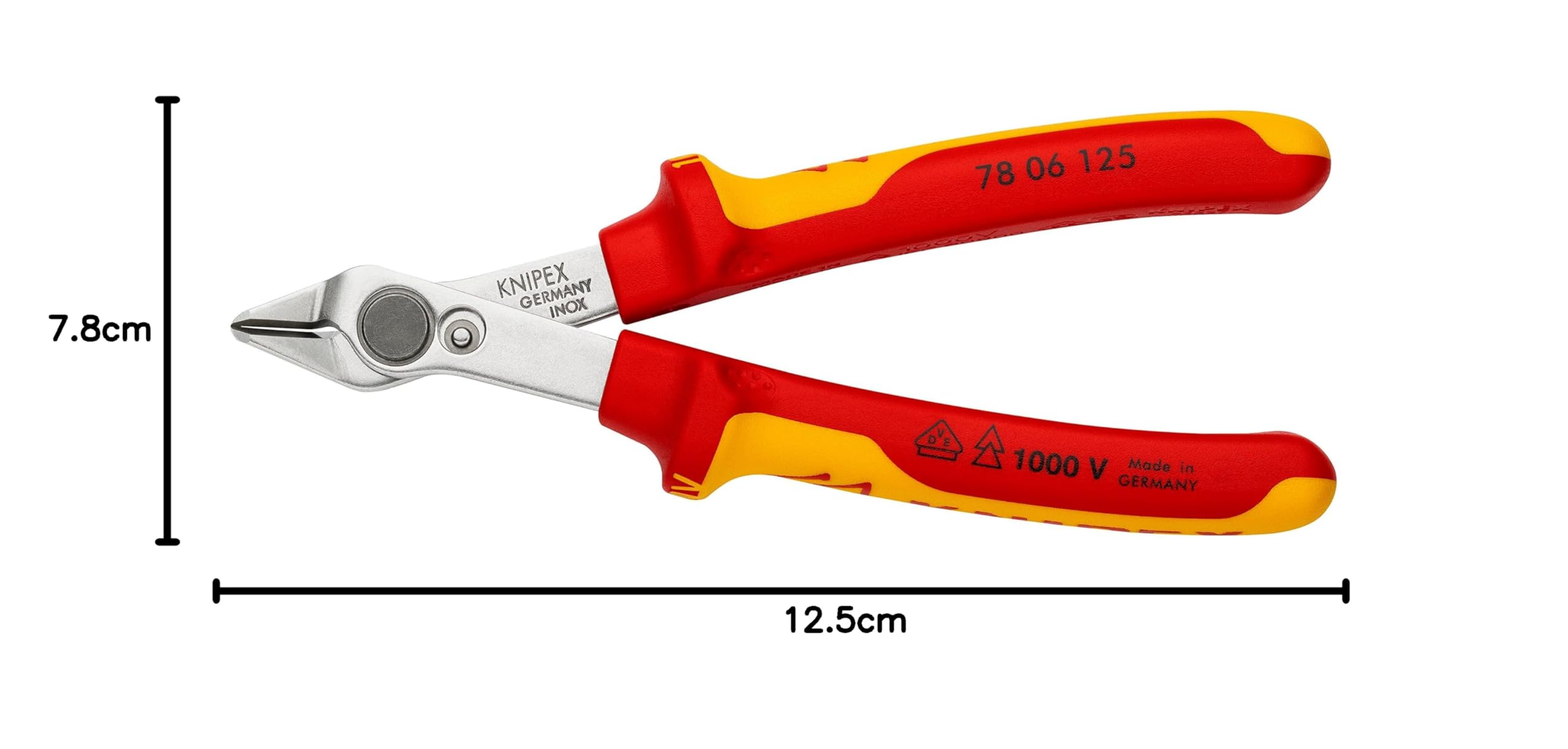 Knipex Electronic Super Pince coupante diagonale pour l'électronique, 125 mm, 1000V, fil doux (Cu) max 1,6 mm, fil mi-dur max, 1 mm, 78 06 125