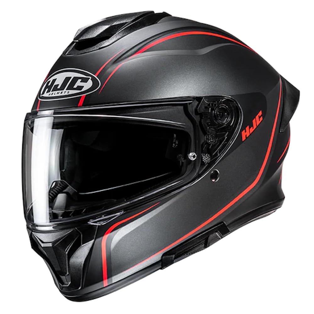 Casco de Moto Integral HJC C71 Designed Quez Negro Rojo Mate con Visor Solar | Unisex Hombre y Mujer Homologado ECE 22.06