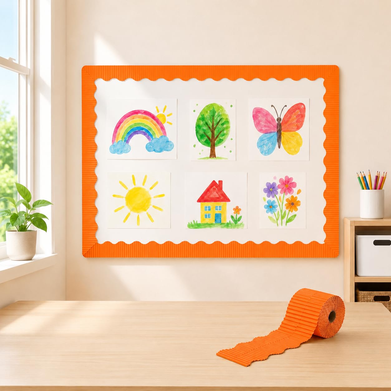 Hawksbill Orange Border Roll for Classroom Displays 57mm X 7.5m (15m When Split) โ Scalloped Acid Free Fade-Resistant Border Roll