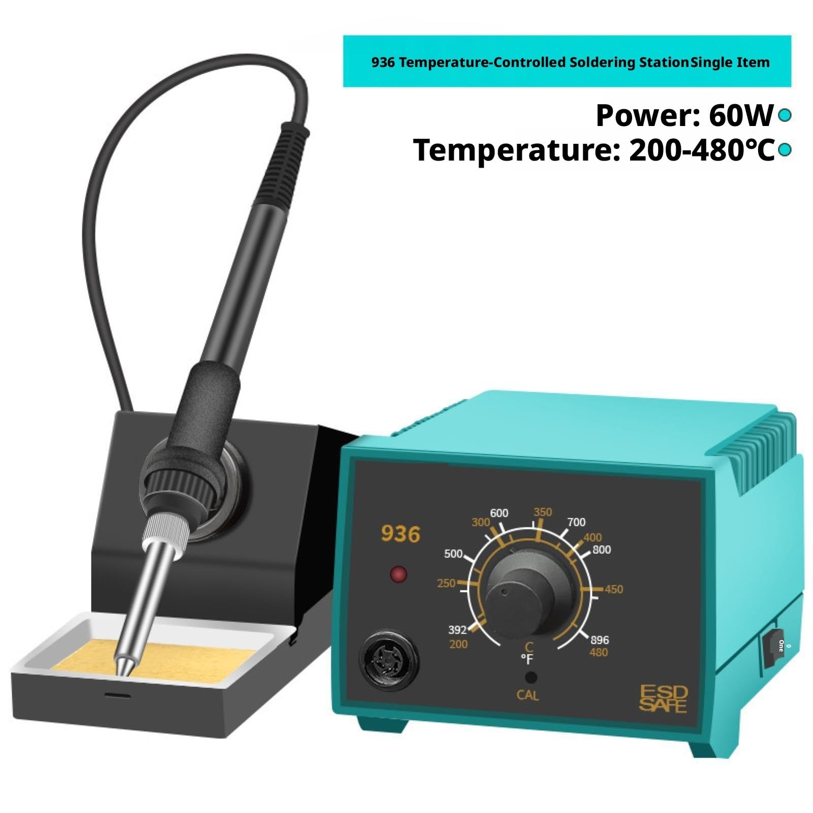 Stacja lutownicza, Stacja lutownicza termostatyczna 936A 60 W, żelazko ceramiczne 200–500 ℃