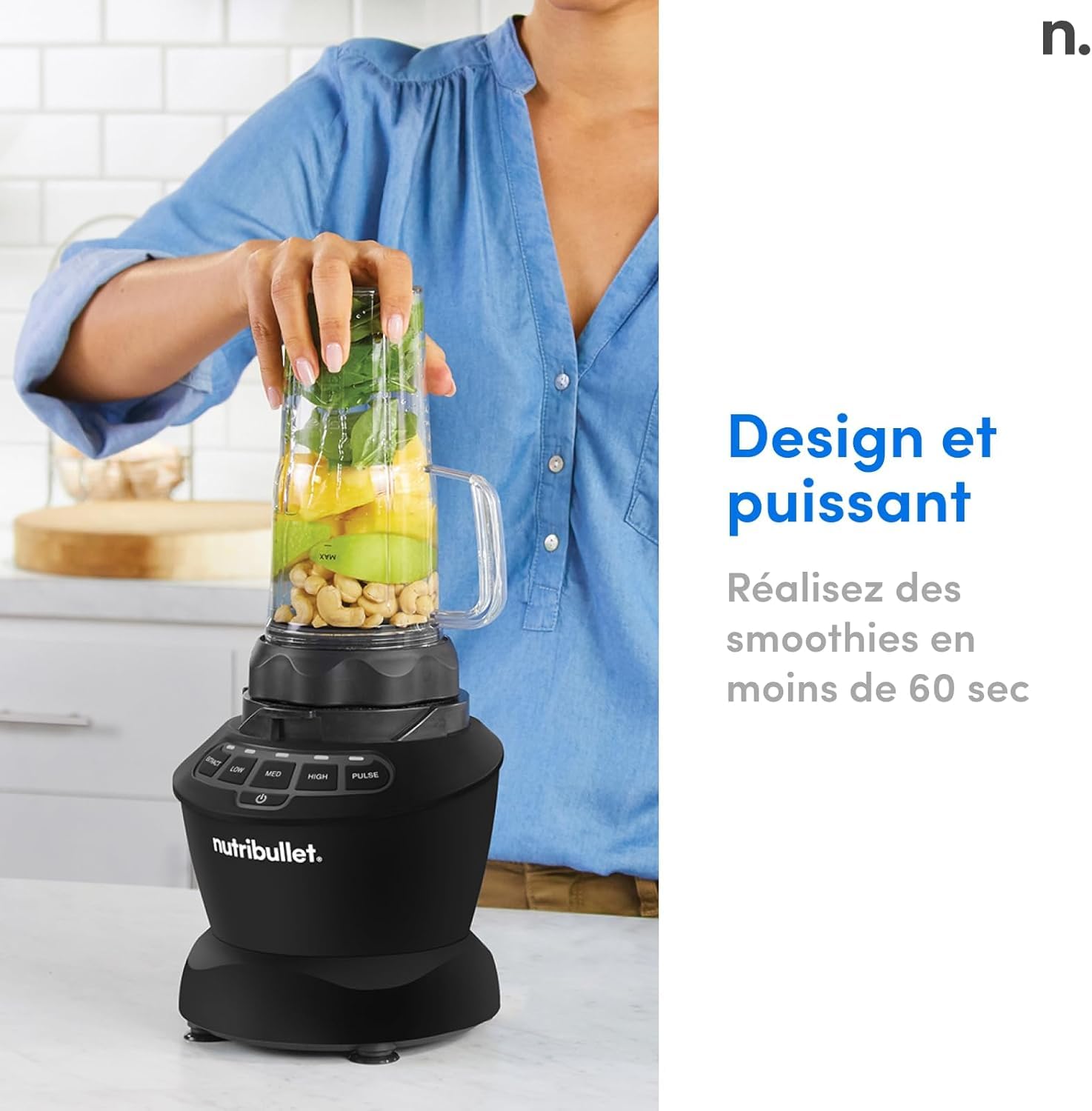 Nutribullet Full Size Blender Combo, mixeur électrique, broyeur multifonctionnel, professionnel, puissance 1200 Watt, carafe 1,9l, verres 946ml et 710ml, noir, NBF500MB
