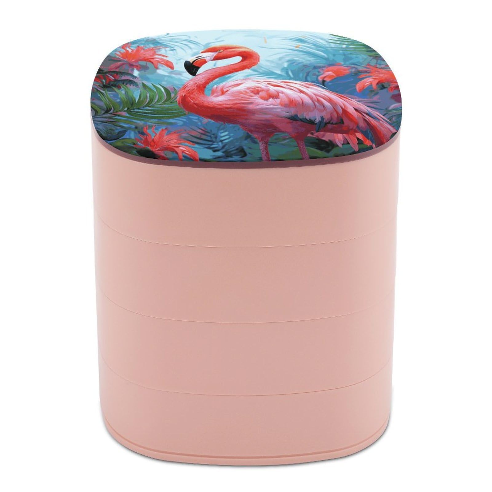VstaDank 360° Rotating Painted Flamingo Jewelry Box, Multi-Layer Large Capacity Jewelry Organizer for Earrings Necklaces Rings, Dustproof Desktop Storage Case for Women