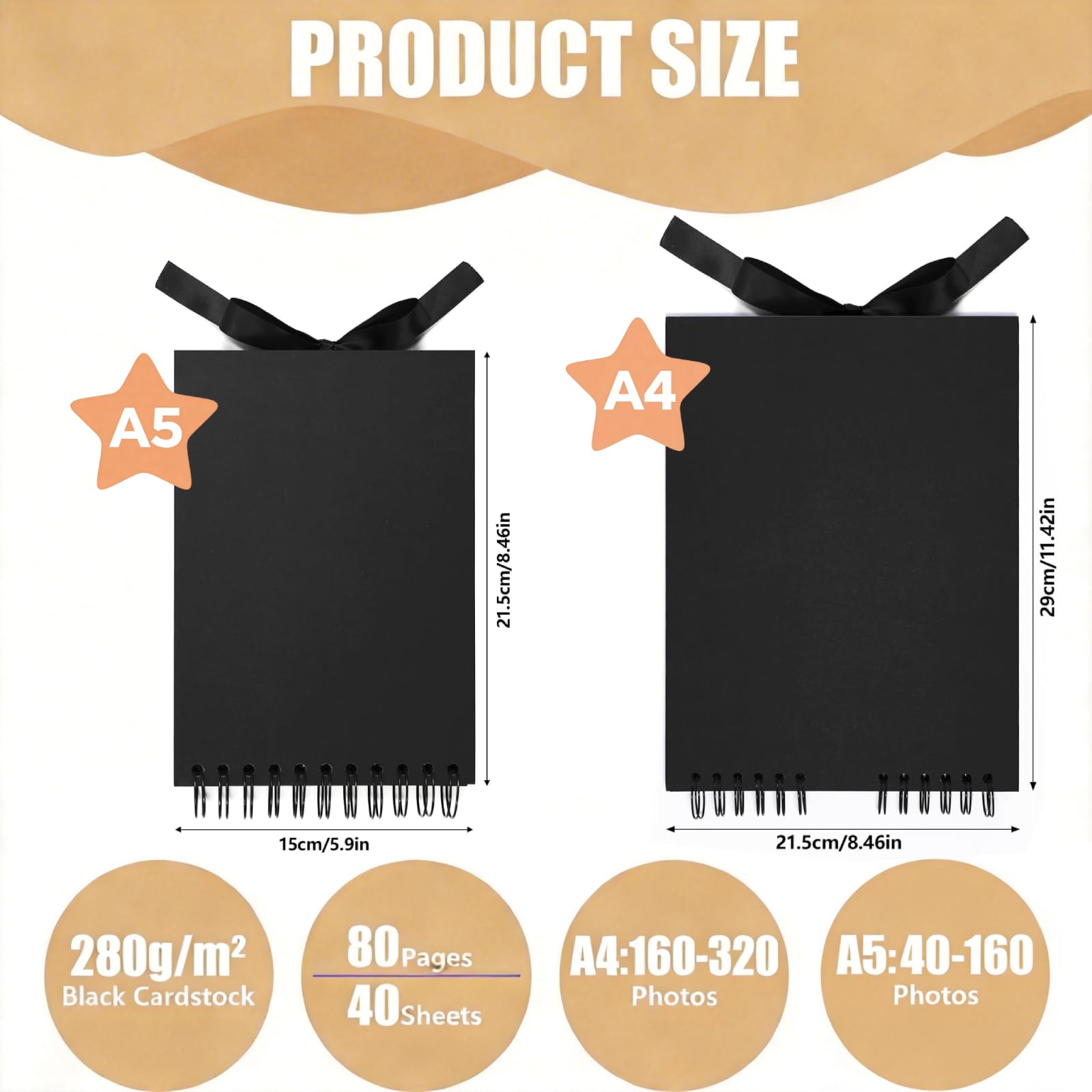 Album Fotos para Pegar y Escribir Scrapbook Cuaderno Hojas 215 * 150mm Album de Fotos DIY Scrapbooking Album Con Esquinas Adhesivas,para Cumpleaños Aniversario de Boda (Negro, 1 pieza - A5)