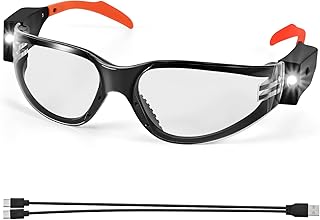Rechargeable LED Safety Glasses for Mechanics - Ultra-Bright Built-in Cordless Work Light, Clear Anti-Fog Transparent Lenses, Ideal for Auto Repair, Under-Hood Tasks & Dark Workspaces​