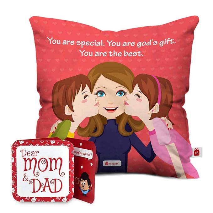 Indigifts Printed Cushion Cover with Filler | You are The Best Print | Polysatin | 12x12 Inches | Comfortable Pink Cushions | Mothers Day Cushion | Gift for Mother Birthday | Decorative Cushion
