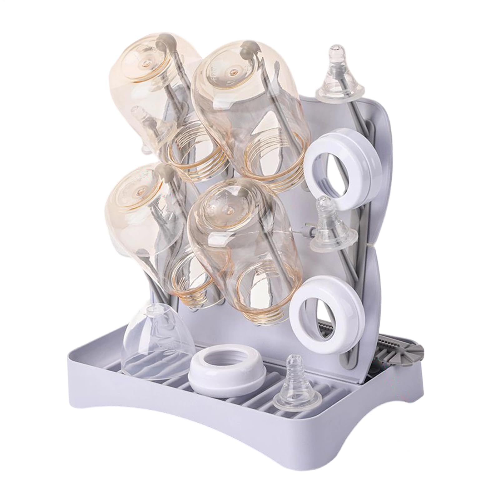 Erconsso Babys Bottle Drying Rack, Babys Bottle Storage Organizer Foldable 16 Hook Holder For Pump Straw Brush Organizer Travel Nursery Daycare Home Kitchen Sink Parents