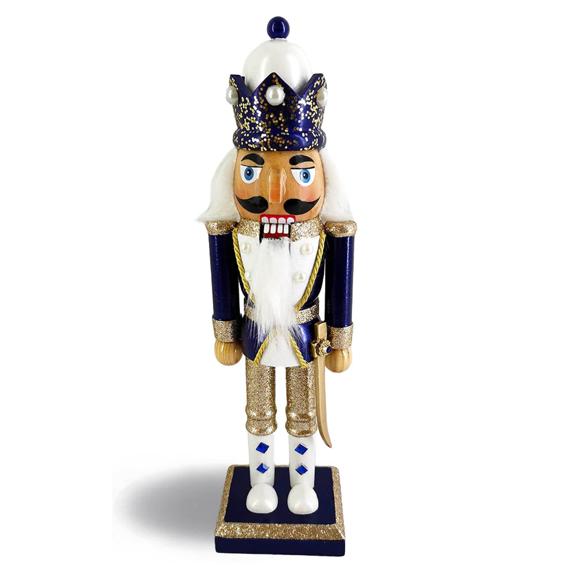 Nutcracker Ballet Gifts King Nutcracker Figurine, Wooden Figures Decorations Ornaments, Christmas Holiday Decor, Navy Gold, 10 inch