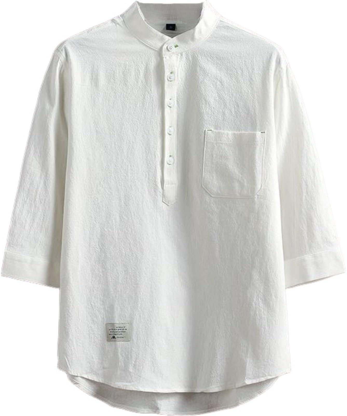 [aspersio] [アスペルシオ] バンドカラー 7分袖 無地シャツ カッコイイ フードなし プルオーバー トップス メンズ