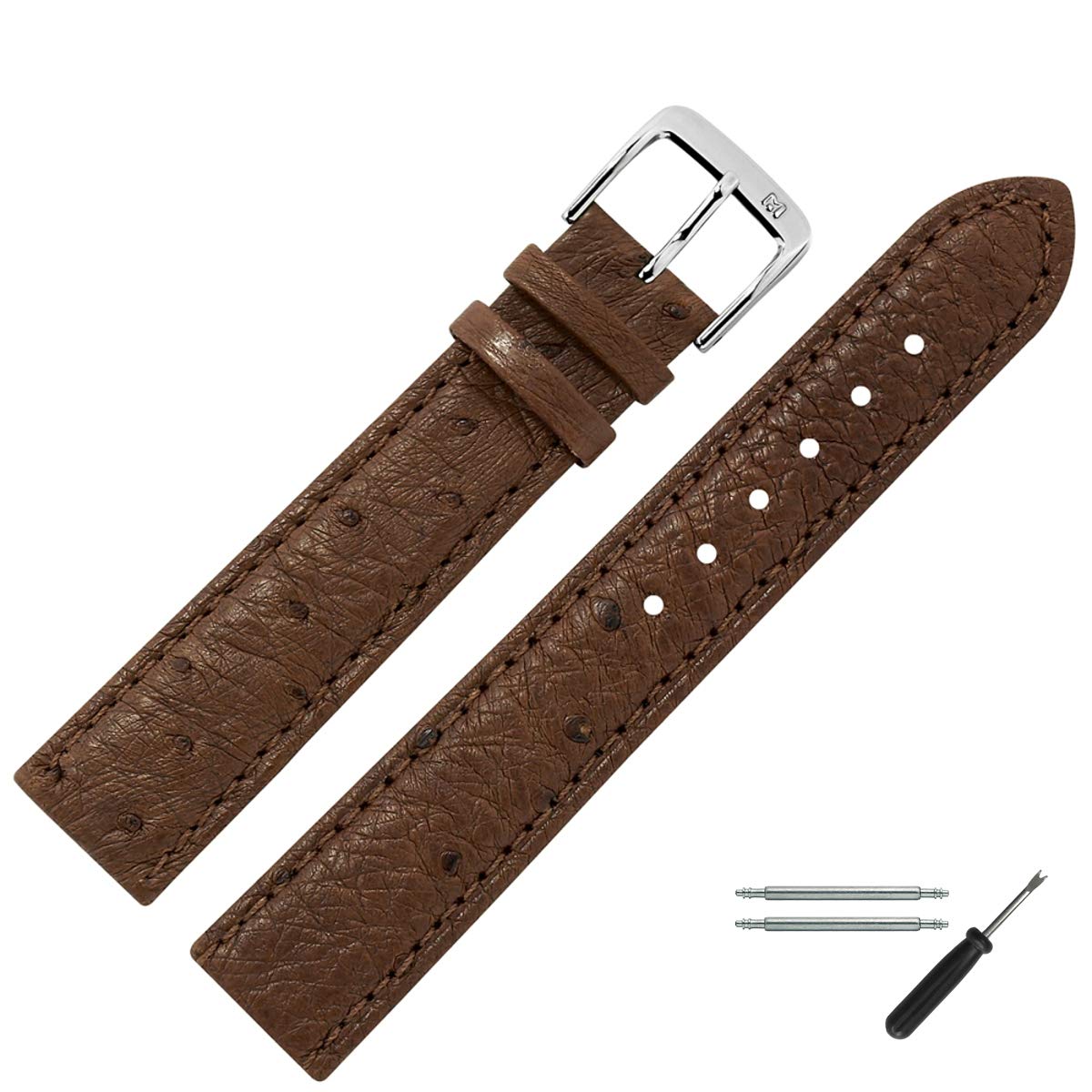 MARBURGER Uhrenarmband 20mm Leder Strauß - Werkzeug Montage Set 81020