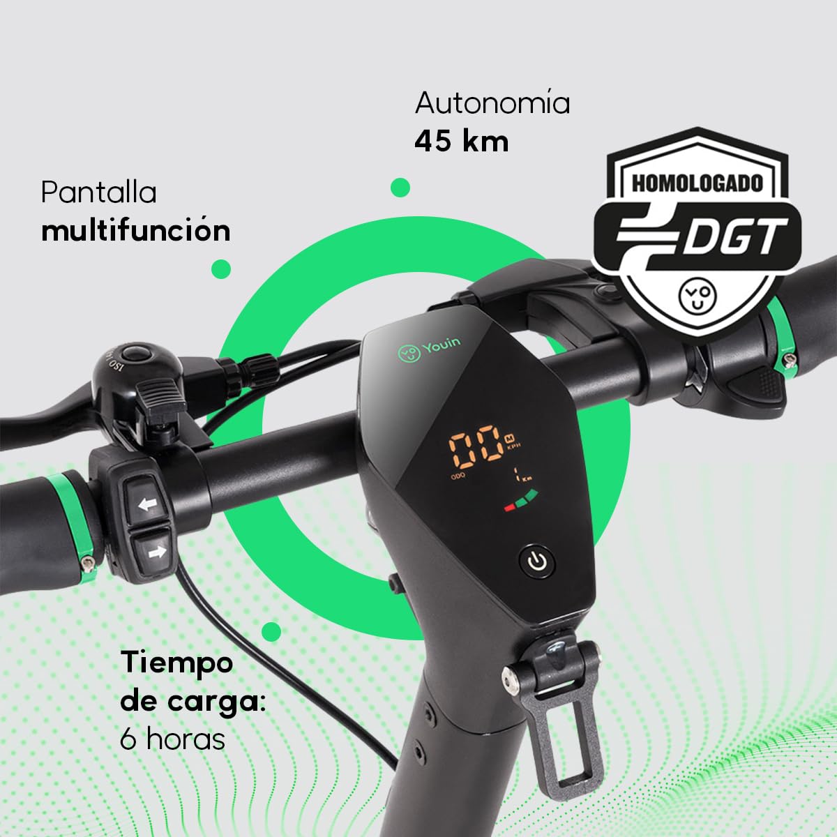 Youin Patinete Eléctrico XL3 - Potencia 800W - Velocidad 25 km/h - Autonomía 45 km - Frenos de Disco - Batería 36V 600Wh - Ruedas 10 - Homologado DGT