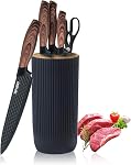 Kitchen Knife Set, 6-Pieces Khaki Sharp Knife Set for Kitchen, Non-Stick Non-Slip Stainless Steel Chef Knife Set with Universal Knife Block Suitable for Home Restaurant (Khaki)