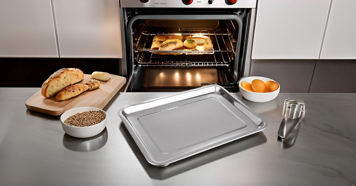 DAJAVE Plaque à Pâtisserie en Acier Inoxydable, Lot de 4 Plaque de cuisson 40 x 30x 2 cm Plateau inox Rectangulaire Plaque à Pâtisserie Plaque Four antiadhésive Four Pour La Cuisson Et Le Rôtissage