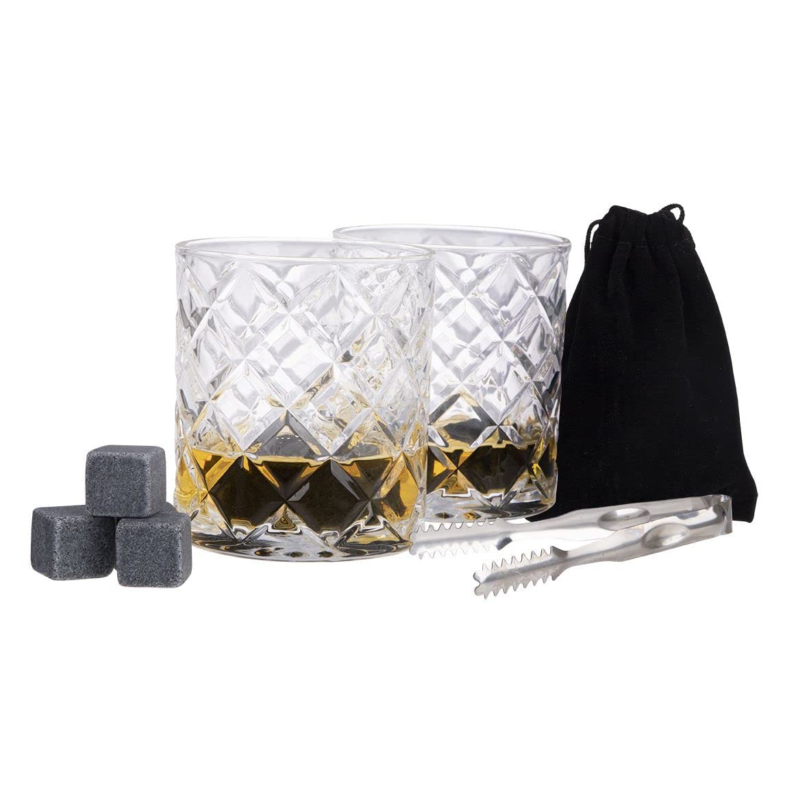 Bartender, set da 12 pezzi per whisky, bicchieri da whisky, pinze e pietre